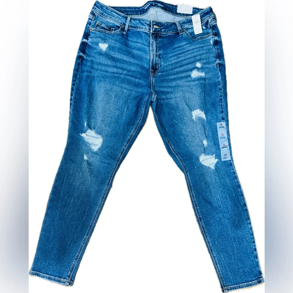 NWT Old Navy SZ 18 “Rockstar” blue super skinny mid-rise jeans. Waist 40”-44” - Picture 3 of 5